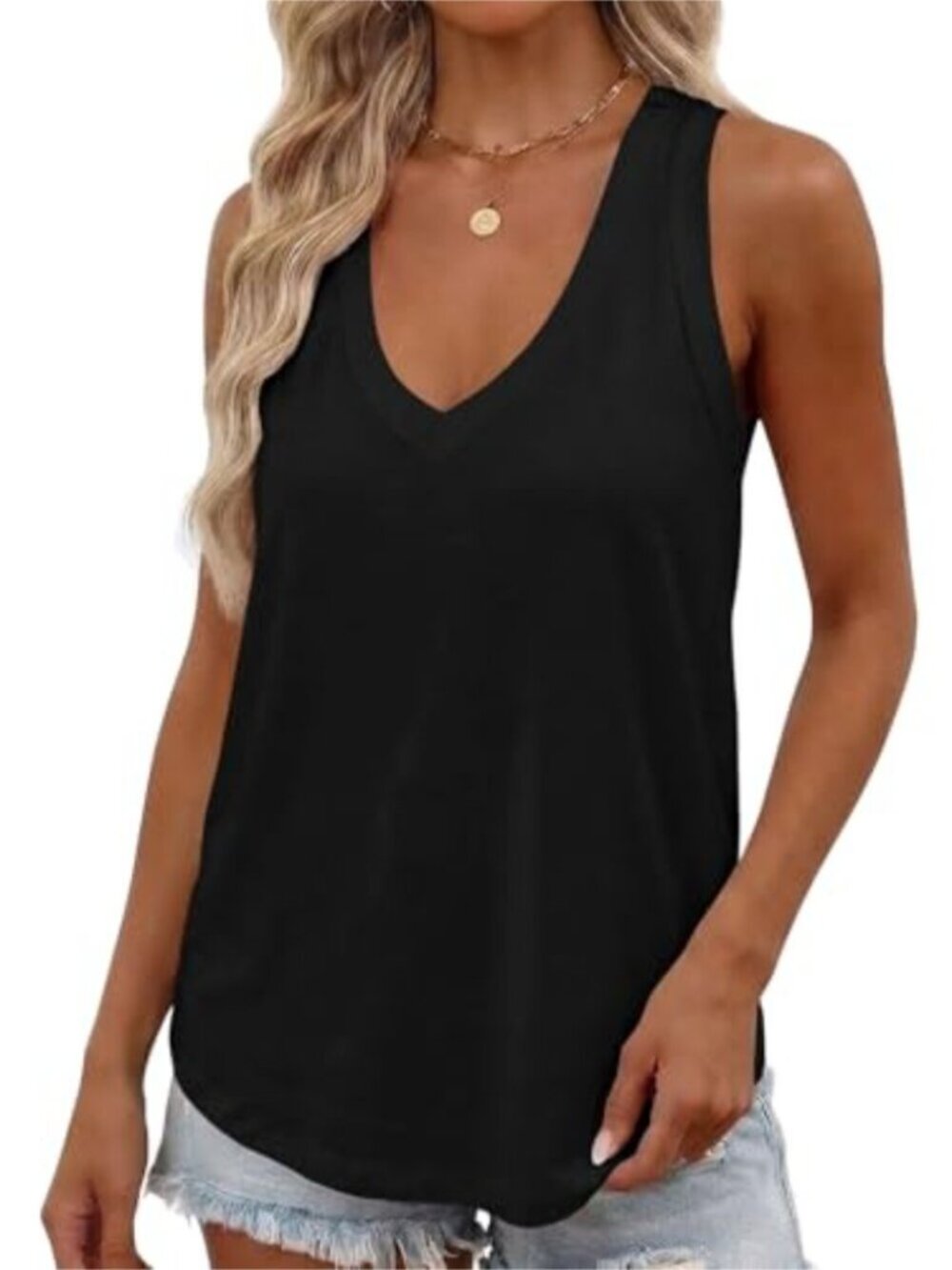 Deep V Neck Summer Tank Top Loose Flowy - Picture 4 of 6